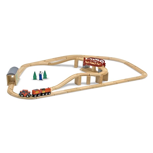 Melissa&Doug - Set Trenulet din lemn cu pod pivotant
